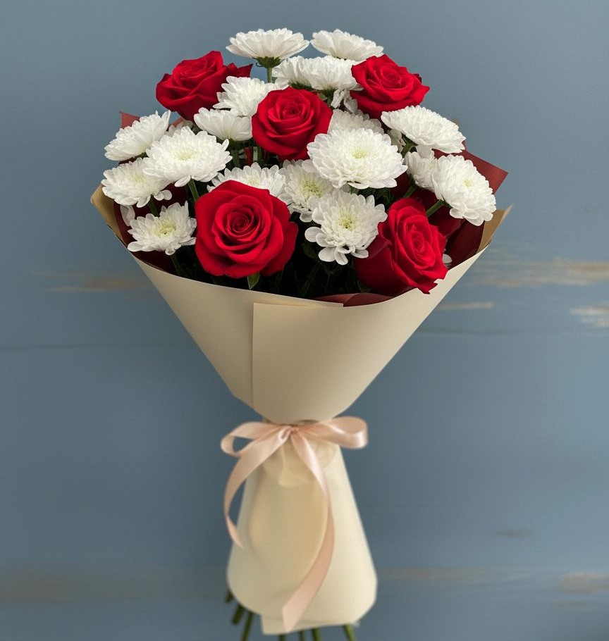 Букет романтическая гармония в Иглино Букет цветов из: Розы и Хризантемы в Иглино