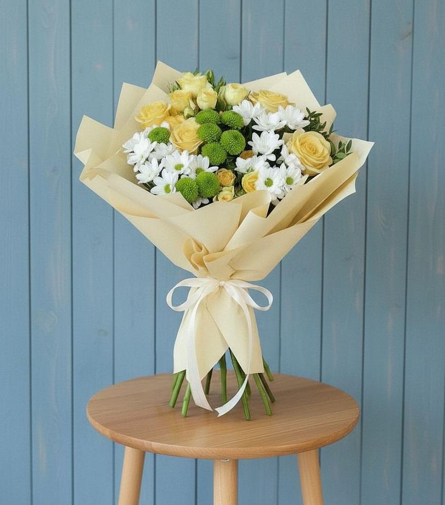 Букет Луч солнца в Иглино Букет цветов из: Хризантемы и Розы в Иглино