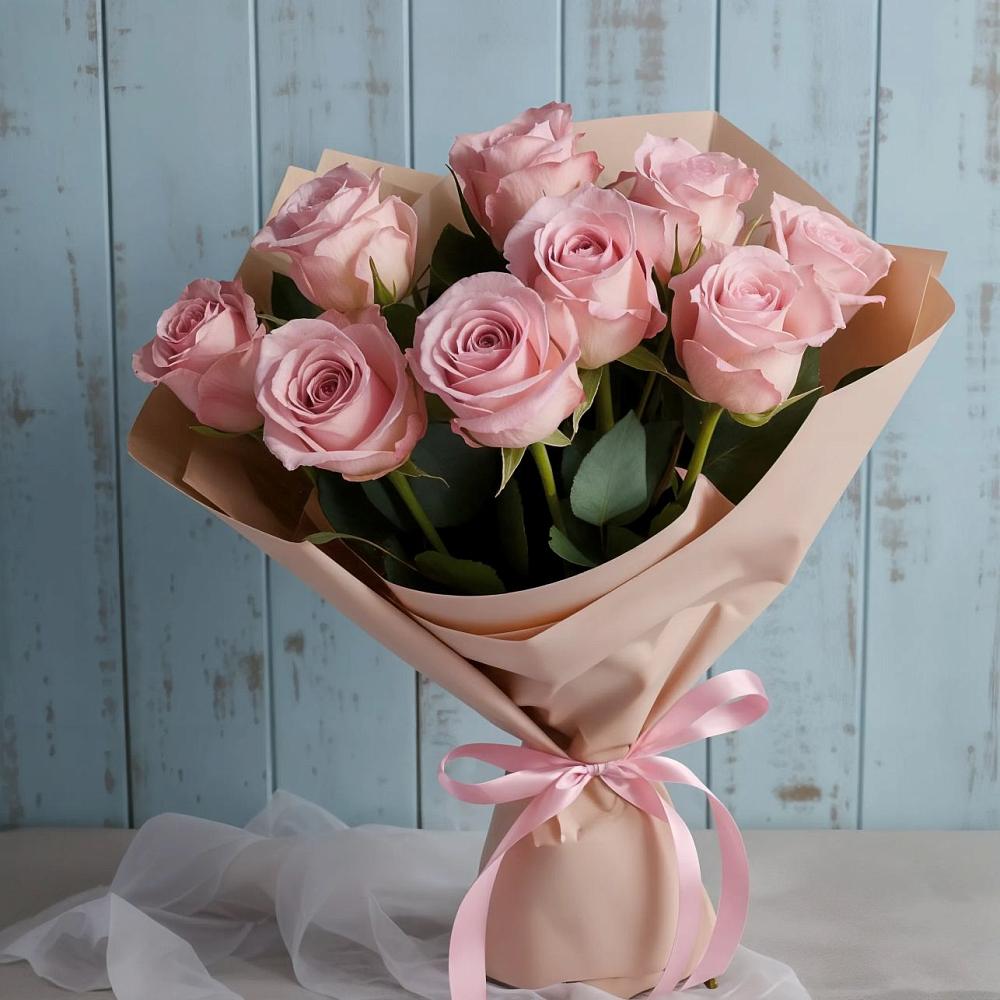 9 розовых роз в Иглино Букет цветов из: Розы в Иглино