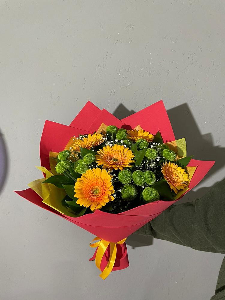 Букет восход солнца в Иглино Букет цветов из: Герберы и Хризантемы в Иглино