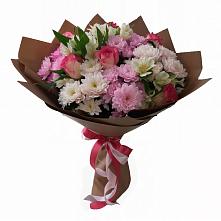 Букет Розовое очарование в Иглино Букет цветов из:  Хризантемы, Альстромерии и Розы в Иглино