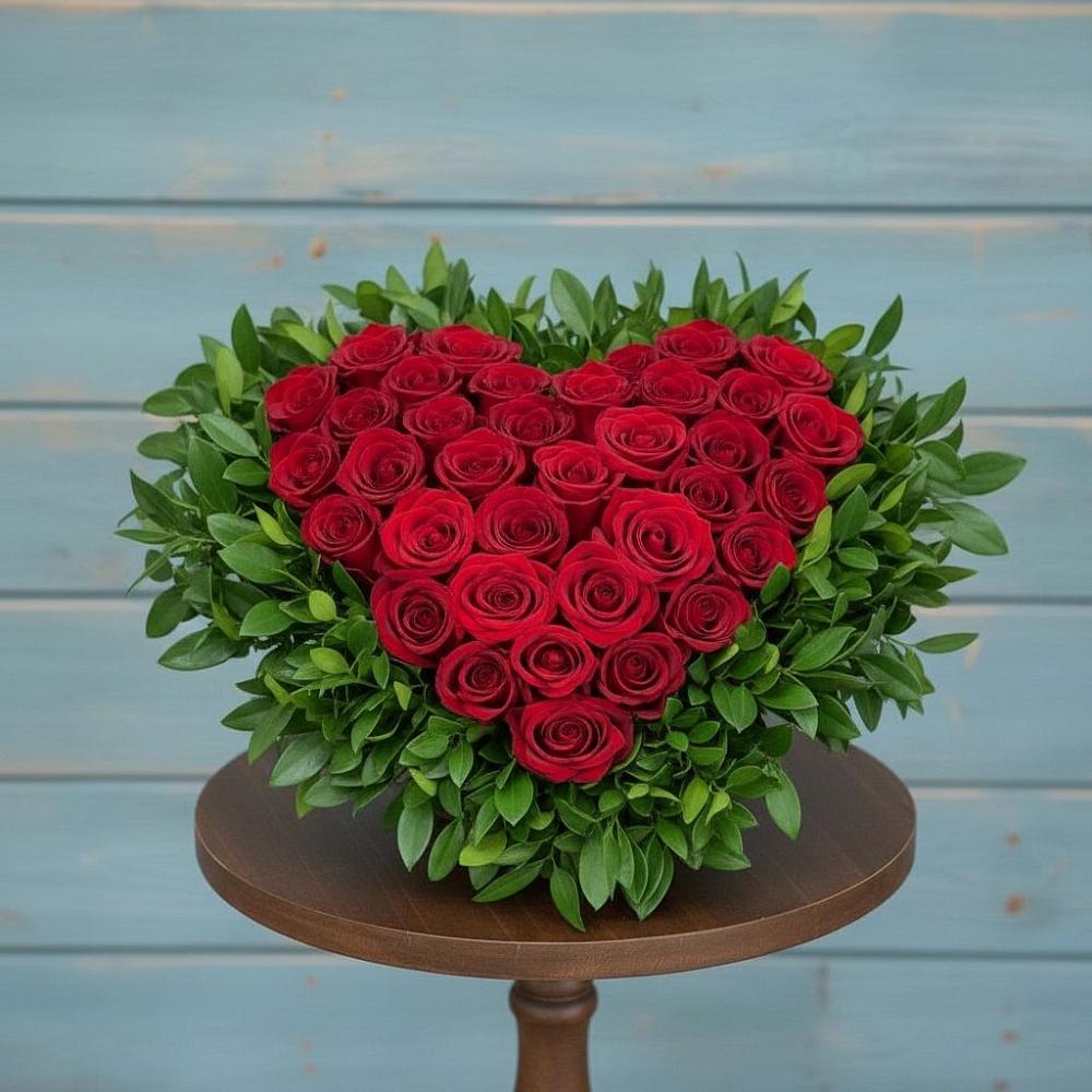 Композиция Сердце в любви в Иглино Цветочная композиция из Розы в виде сердца в Иглино