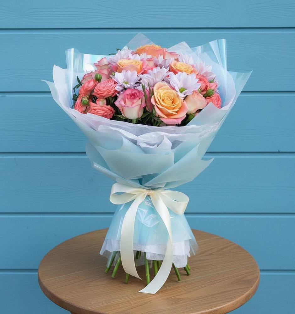 Букет Счастливые мгновение в Иглино Букет цветов из: Хризантемы и Розы в Иглино